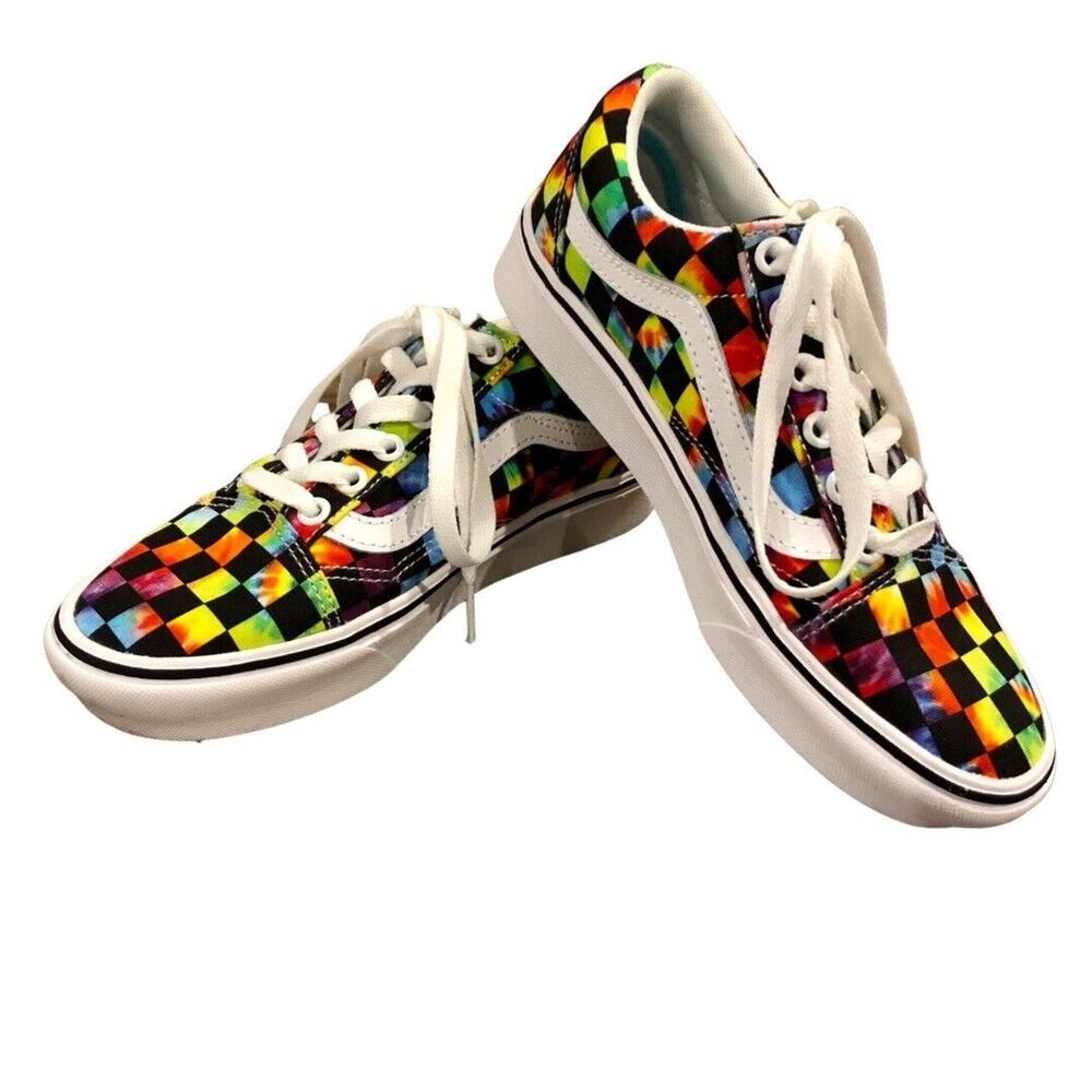 Vans Old Skool Sneaker W 5 / Y 3.5 Tie Dye Checkered Comfycush Lace Up Low Top